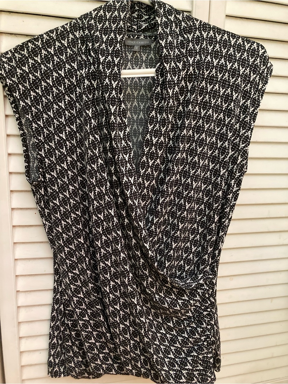 Vince Camuto Black and White Draped Sleeveless Top
